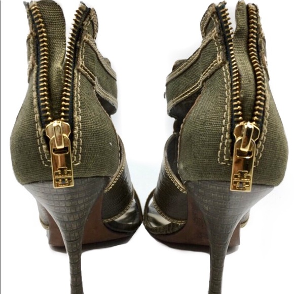 Tory Burch Olive Green Zip Heels Size 8.5M - Picture 3 of 7